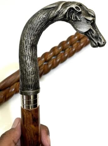 LINE Wood - Bastón quirúrgico unisex con cabeza de caballo victoriano antiguo, portátil y plegable, palo de madera Pakka Sheesham con mango de