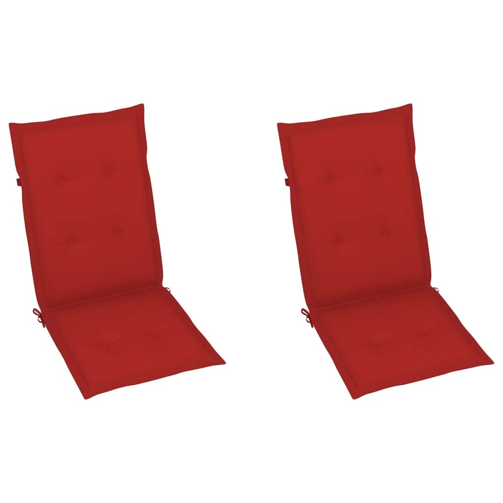 Cuscini per sedia da giardino, 2 pezzi, per sedie a sdraio con schienale alto, design universale, per interni ed esterni, balcone, terrazza, con 2 laccetti, rosso, 120 x 50 x 3 cm