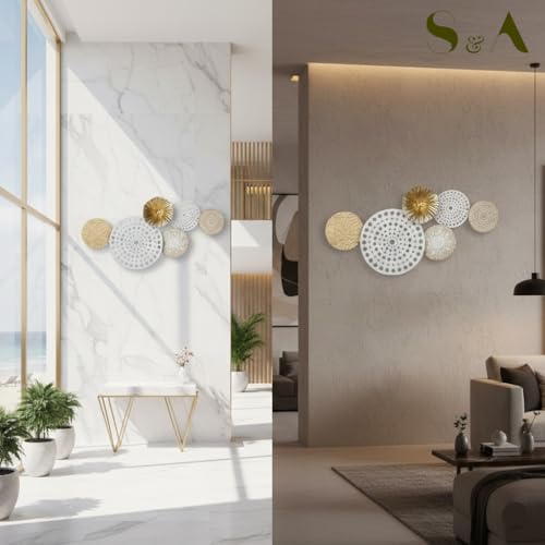 Image of S & A Floral Mandala Metal Wall Art Decor - 65cm Decorative Wall Hanging with Wooden Mandala & Gold Accents, Elegant Modern Artwork for Living Room, Bedroom & Home Decoration