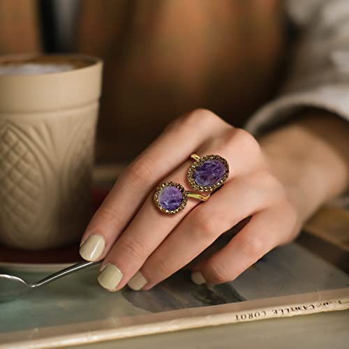 Bwy 99 Amethyst Stone Rings For Women,Gold Plated Rings Women Ajustable Ring Womens-Perfect Gold Stone Rings #TOP5