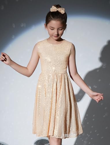 EXARUS Girls Sparkly Sparkle Dress Sleeveless Sequin Party Special Occasion Formal Sequence Dress2