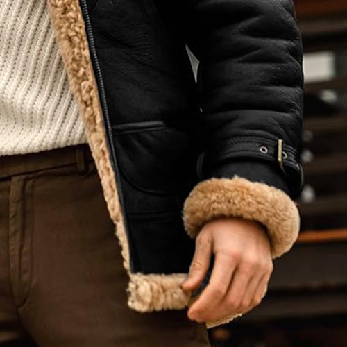 Vintage Fur Collar Sherpa Leather Coat for Men Winter Warm Thicken Leather Jacket Classic Motorcycle Bomber Overcoat3