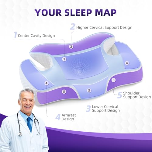Image of Ergo Cervical Pillow for Neck and Shoulder Pain Relief,Cooling Orthopedic Contour Memory Foam Pillows,Side Sleeper Pillows for Neck Support,King Size Bed Pillows for Back Stomach Sleepers(Baby Blue)