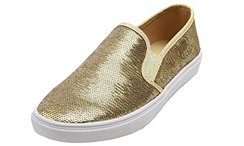 Image of FEVERSOLE Women's Fashion Sparkle Sequin Embellished Sneaker Party Holiday Casual Shoes