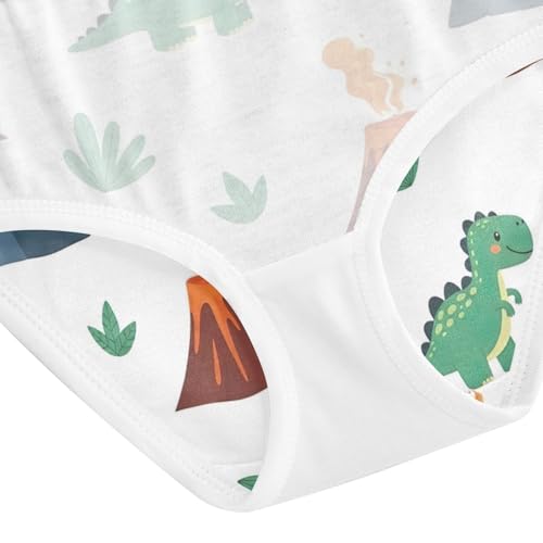 Girls Briefs, Cute Cartoon Dinosaurs White Toddler Girl Panties, Girls Underwear Cotton, 2T–8 Years4