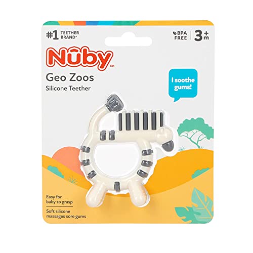 Image of Nuby Geo Zoos Massaging Silicone Teether with Multiple Textures, 3m+, Zebra (Pack of 2)