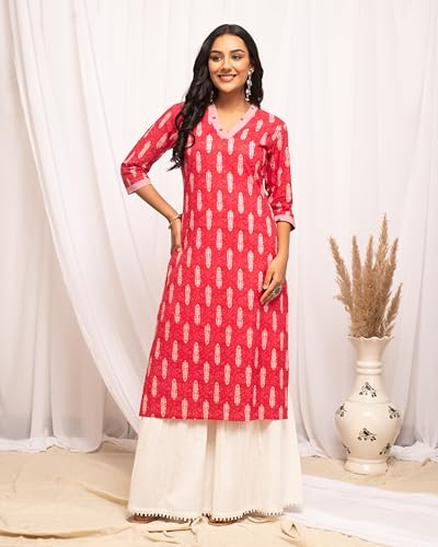 Image of FIORRA Women's Cotton Straight Fit Straight Kurta