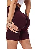 HAWILAND Scrunch Butt Leggings - Damen Booty Push Up Seamless Leggins High Waist Sporthose für Gym Fitness Workout Yoga #1(kurz) Weinrot S