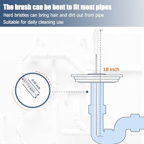 35.5inch Drain Clog Remover(1pcs), 25inch Drain Snake Hair Remover(6pcs) ＆ Cleaning Brush(2pcs), Hair Catcher Drain Auger Cleaner Tool Set For Toilet, Kitchen Sink, Bathroom Tub, Sewer, 9 Pack - View 6