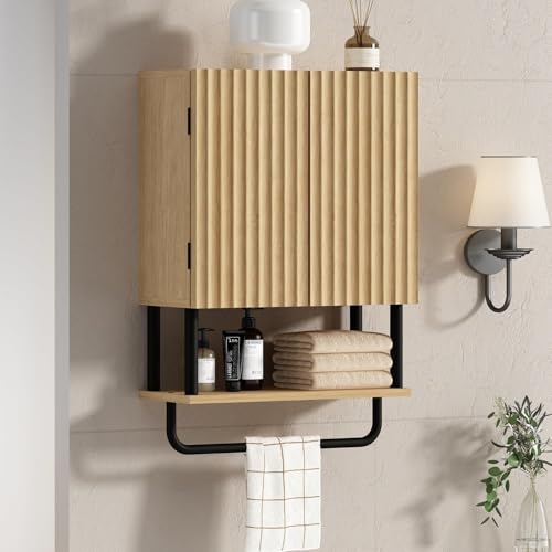 RUSTOWN Farmhouse Bathroom Wall Cabinet with 2 Door, 3-Tier Curved Profile Wooden Medicine Cabinet...