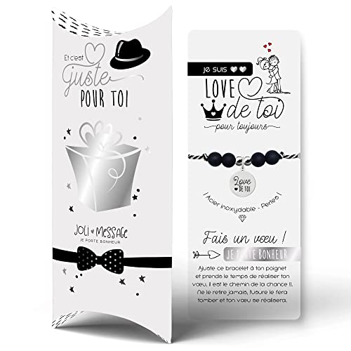 Cadeau prêt à offrir AMOUR | BRACELET GRAVÉ LOVE DE TOI porte bonheur et sa carte | Cadeau amour | Idée cadeau ORIGINALE et PAS CHERE | NOËL, FÊTE, ANNIVERSAIRE - Boite cadeau OFFERTE (AMOUR HOMME)