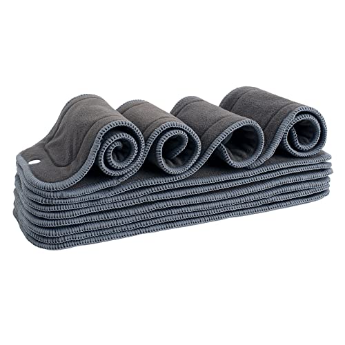 Image of 10 Pack Charcoal Cloth Diaper Inserts with Snap - 5 Layers - Reusable and Absorbent - 13" x 5" Perfect for Any Diaper - Nora's Nursery