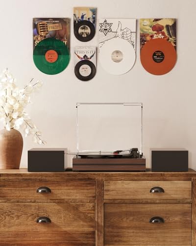 Image of Record Player with Two External Speakers Belt-Drive Turntable for Vinyl Records Dual Stereo Speakers Vintage LP Players Support 3 Speed Wireless Playback AUX Headphone Input Auto Stop Wood Brown