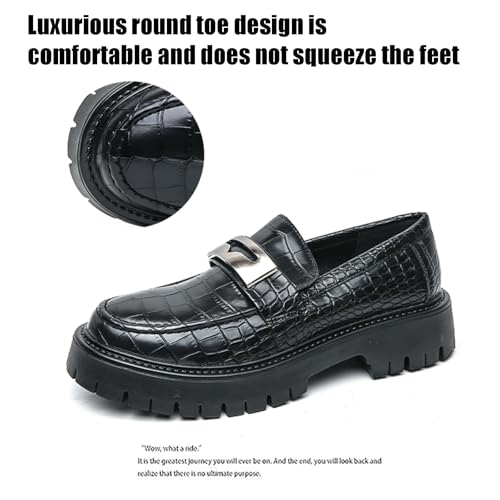 Men's Leather Printed Platform Penny Loafers Classic Slip-On Lug Sole Dress Business Office Shoes Daily Breathable Non-Slip Casual Shoes4