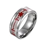 THE SALTY MEDIC Luminous White Inlay EKG Titanium Steel Ring - Star of Life Emblem for Nurses, EMTs, First Responders - Unisex EMS Week Nurse Week Gift Engagement & Wedding Band (8)