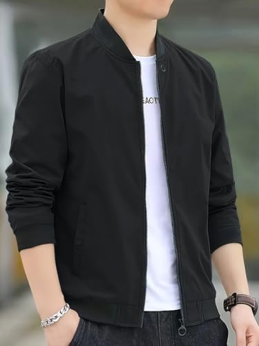 Image of Celary Men's Bomber Jacket | Fancy Collar|| Lightweight Casual Zip-Up Jacket | Stylish Slim Fit Outerwear for All Seasons | Polyester, Standard Length