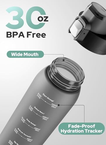 Image of Opard Zip 30oz Plastic Water Bottle Dishwasher Safe, Leakproof Flip-Top Lid, BPA Free Tritan, Wide Mouth Reusable Sports Water Bottle for Gym Hiking Commuting Outdoor Travel and School