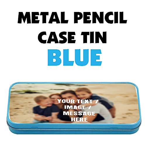 Personalised with Your own Text/Image/Any Name Themed Metal Pencil Case Tin,Christmas Custom Gift. (Blue)