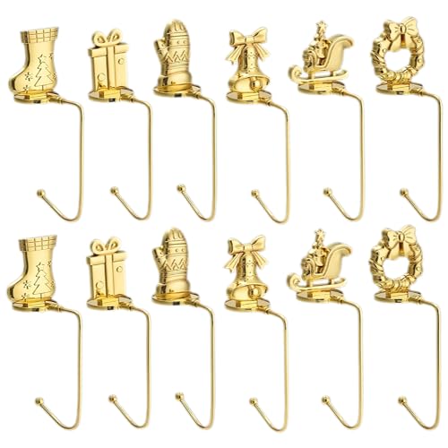 Weihnachtsdeko für Kamin 28 6 Stück Weihnachtsstrumpf Haken Gold Metall Weihna chtsstrumpf Halter...