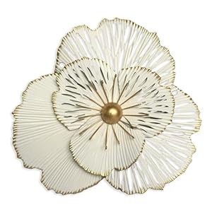 10″ Metal Flower Wall Art Decor, Rustic Modern Floral Sculpture, Distressed Iron Wall Hanging Home Decoration Accent Artworks for Indoor Kitchen Bedroom Living Office Outdoor Garden Patio (36A-White)