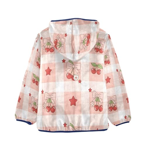 Cherry Bow Star Pink Pattern Toddler Fleece Jacket Girl Boys Hooded Fleece Jacket Coat Warm Outwear Zip-up 3-10T2