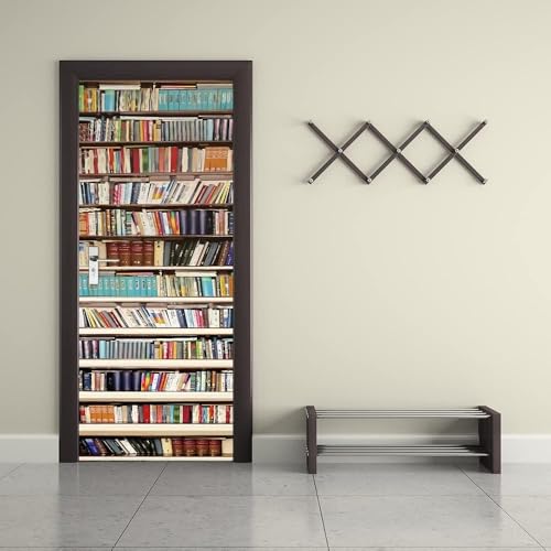 Tizhweqo Pegatina Puerta Estante Para Libros Pegatinas para Puertas Biblioteca Adhesivo Vinilo 3D Puerta Pegatina Pared Murales Papel Pintado Poster para Sala de Baño Decorativos 80x210 cm b5835