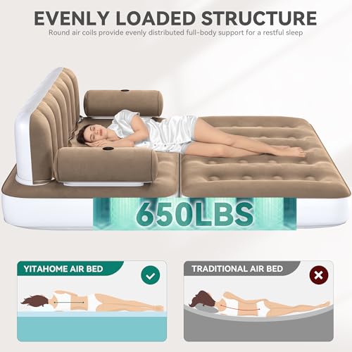 YITAHOME Queen Size Air Sofa Bed Mattress with Headboard and Pump, Blow Up Couch Inflatable Bed for Home Living Room, 79" x 60" x 25" (Expanded Size, Brown)