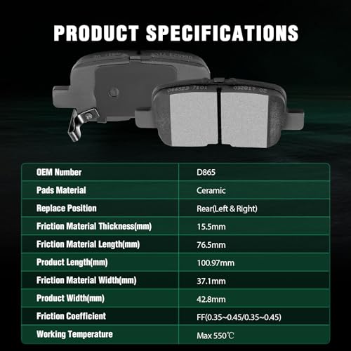Image of AUTOMUTO Rear Brake Pads, 4PCS Rear Ceramic Brake Pads Set Fit For Acura MDX 2001-2006, For Honda Odyssey 2002-2004, For Honda Pilot 2003-2008