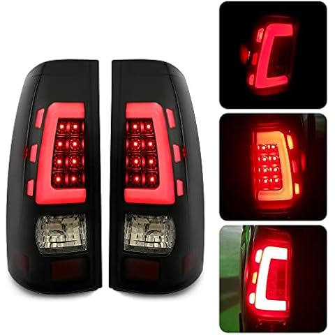 Kojem Taillight Compatible with 1999-2006 Chevy Silverado 1999-2002 GMC Sierra 1500 2500 3500 LED Tube Bar LED Tail Lights Lamp (Smoked Lens+Black Housing) Cover