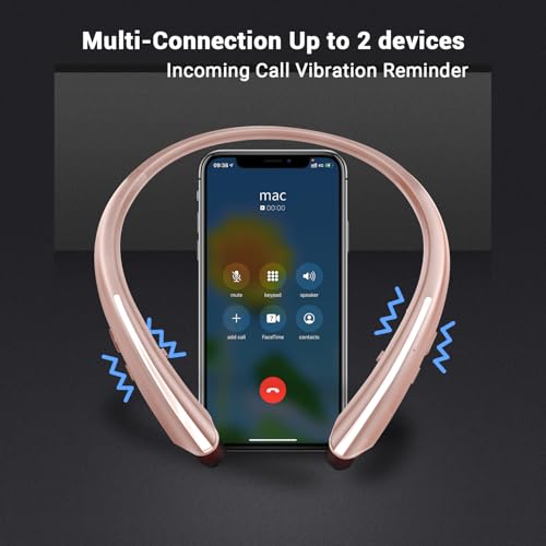 Image of Gardway Neckband Bluetooth Headphones, Bluetooth 5.4 Wireless Headphone with Retractable Earbud,16Hrs Playtime, IPX5 Sweatproof, Around The Neck Headphones Stereo Headset (Rosegold)