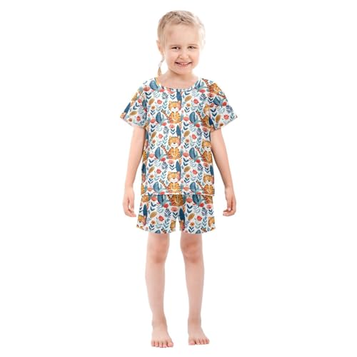 ALAZA Tiger Flower Pajamas Short Sleeve 2 Piece Sleepwear Top and Bottom Pajama Set Unisex3
