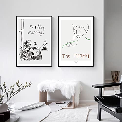 Toile Tasse d'Eau Abstrait Moderne Noir et Blanc Affiche Murale Style Nordique 70x100