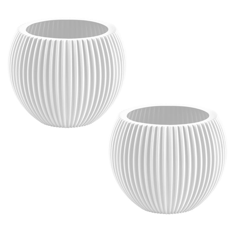 Amazon Brand - Umi Modern 7Inch(17.78cm) Plastic Melon Indoor and Outdoor Flower Pot: Durable, Stylish, Lightweight and Versatile for Home/Office/Garden Decor - Color : White - Set of 2 (B0D3B24FN7) Amazon Price History, Amazon Price Tracker