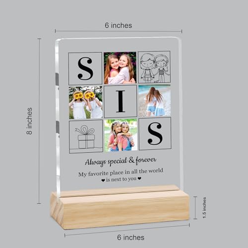 Image of Giftplease Customized Photo Frame with Text & Wooden Stand | Personalised Printed Photo Frame Gift for Sister | Birthday, Tabletop D cor | Customized Photo Gift (6x8 Inches) SIS 13