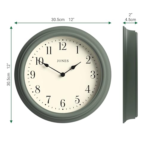 Jones Clocks® Venetian wall clock | Classic round clock | 30cm | Green | Arabic numerals | Traditional design ideal for kitchen, living room or bedroom