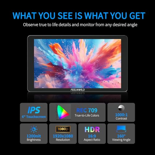 Image of FEELWORLD P6XL 6 inch 1200nit Aluminium Camera Field DSLR Monitor Touchscreen High Brightness Portable Waveform HDR 4K HDMI Input and Output 3D LUT Out Weight 330g