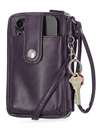 Image of Mundi Jacqui RFID Crossbody Wallet for Women, Vegan Leather Small Travel Handbag with Phone Holder, Compact Organizer with Card Slots and Removable Strap, Vacation Purse in (Purple)