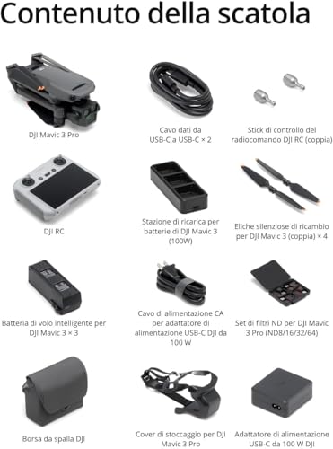 Mavic 3 Pro Fly More Combo con  RC (radiocomando con schermo), drone con tripla fotocamera e Hasselblad con CMOS da 4/3, trasmissione video fino a 15 km, 3 batterie, Stazione di ricarica ecc. - Gadget - Immagine 5