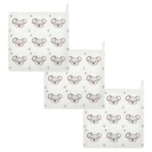 Image of vvfelixl Cartoon Simple Koala Bear Baby Burp Cloths Baby Muslin Washcloths for Boys Girls Cotton Babys Face Towel for Newborn Infants Soft and Absorbent 11.8 X 11.8 in, 5 Pack