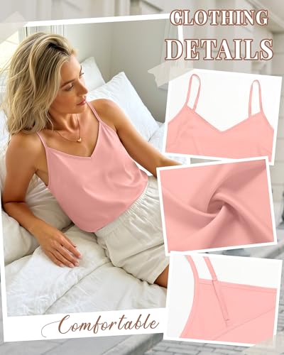 Image of 3 Pack Women's Silk Satin Camisoles V Neck Tank Tops | 95% Polyester, 5% Spandex, Adjustable Spaghetti Strap, Loose Blouse, Daily Wear, Sleeveless, Classic V Neck