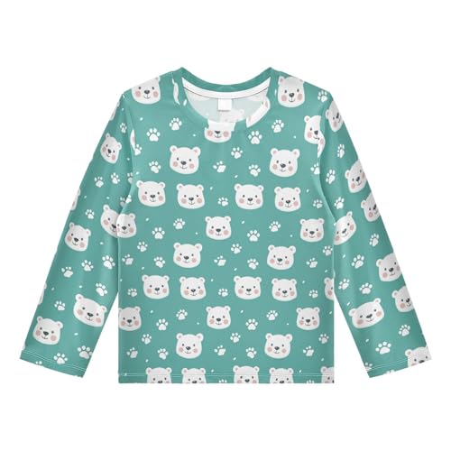 Cartoon Bear Paw Print Pattern Boys Rash Guard Swim Shirts Long Sleeve UPF 50+ Quick Dry Sun Protection Shirt Swimsuit Surf Tops for Toddler Kid Girl Fishing Swimming Outdoor 5-6T Multicolor