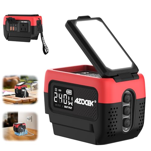 Azocek 240W Power Inverter Pure Sine Wave Compatible with Milwaukee 18V Battery (No Battery) 7A Fast Charger Portable Power Station with 120V AC Outlets USB-C (140W) 2 QC USB Ports(18W) 600LM LED