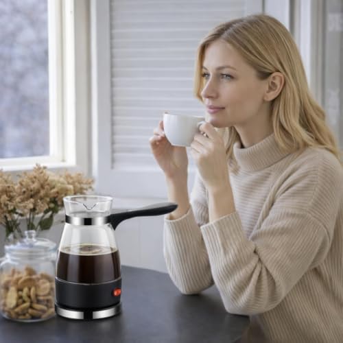 Image of Electric Turkish Coffee Maker | Glass Electric Kettle | Fast Heating Coffee Pot | Tea Milk Water Boiler | Heat Resistant Handle | Compact Travel Electric Pot | Home Office Kitchen Use | 500 ML
