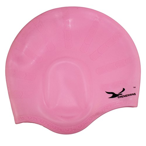 Dianoo Premium Waterproof Earmuffs Silicone Swim Cap for Men and Women to Keep Hair Dry with Beautiful Design Highly Elastic & Durability for Short, Medium and Long Hair - Pink