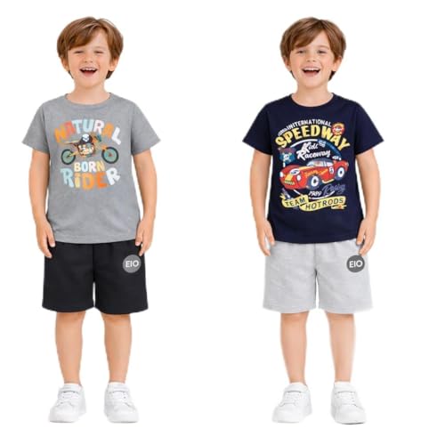 Image of EIO Boys Cotton Printed Dress Clothing Set Combo with Tshirts & Shorts-Pack 3