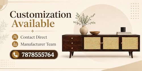 Image of Premium Solid Wood, 10 Minutes Assembly (Legs Only), Aesthetic Rattan Doors, Mid Century Entertainment Center for Living Room, TV Stand for 65 inch TV, Dark Chocolate (Dark Walnut)