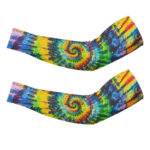 Tie Dye Psychedelic Art Ice Silk Arm Sleeves Cooling Sun Protection Arm Sleeve for Men Women L