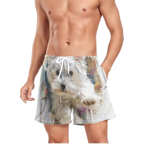 Traje de baño de secado rápido hombre bañador blanco perro maltés 3D 4