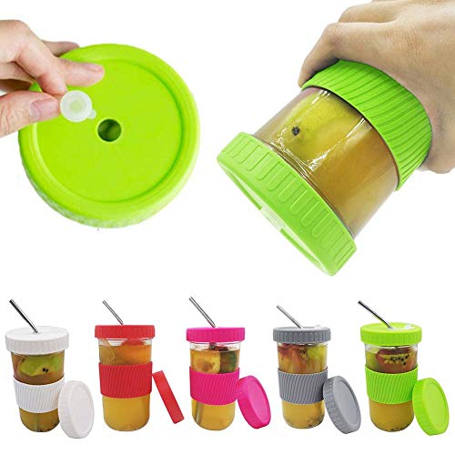 Trinkglas mit Strohhalm Edelstahl und Deckel Mason Cup Set 650ml Trinkgläser Trinkbecher Wiederverwendbares Multifunktional Saftbecher Catering Milchtee Getränketasse Cover