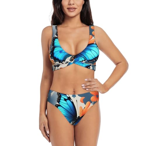 Bikini 2 pièces effet ventre plat avec motif papillon pour sublimer la silhouette en été